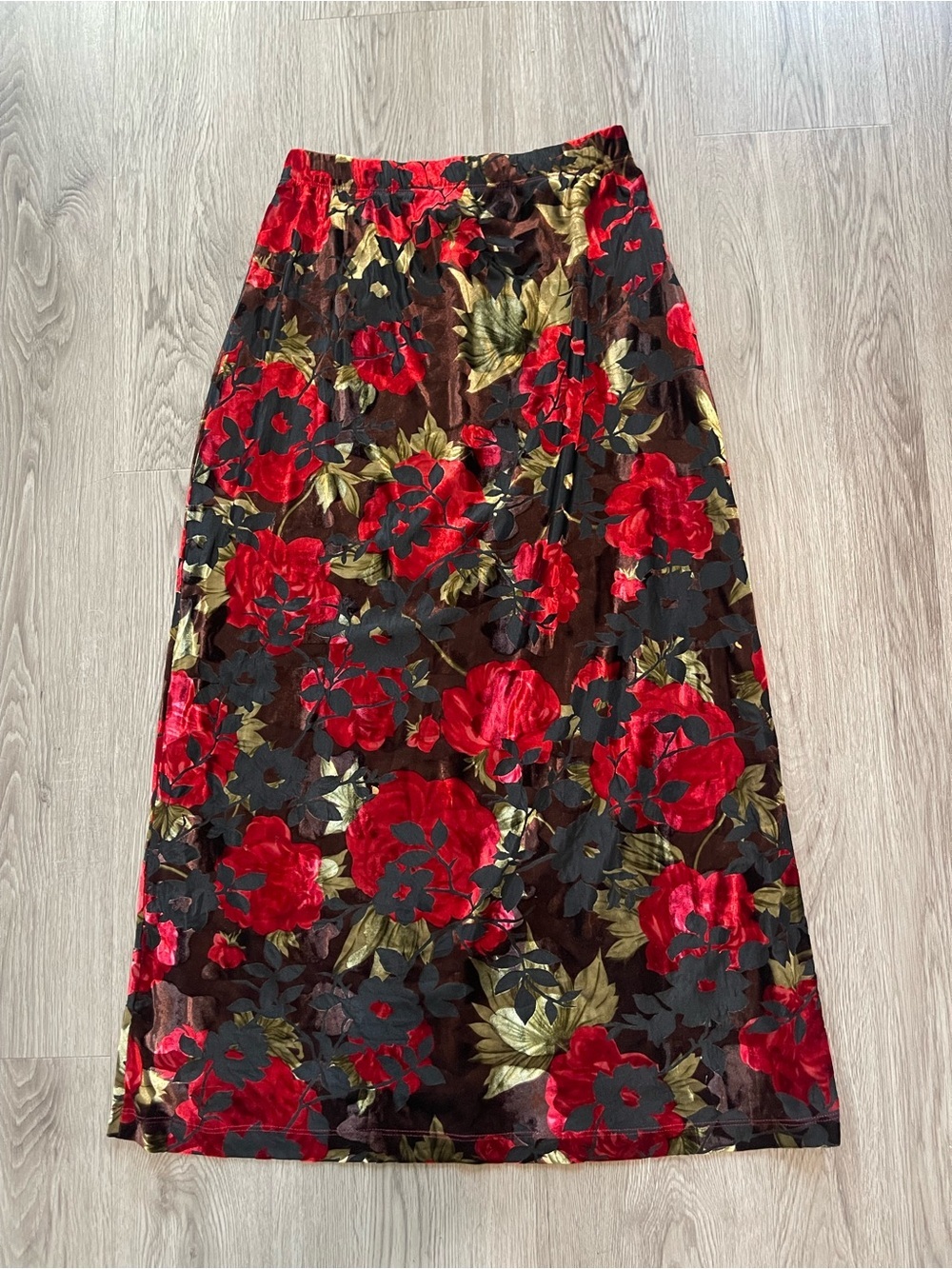 VINTAGE Carolyn Strauss whimsy goth velvet floral maxi skirt
